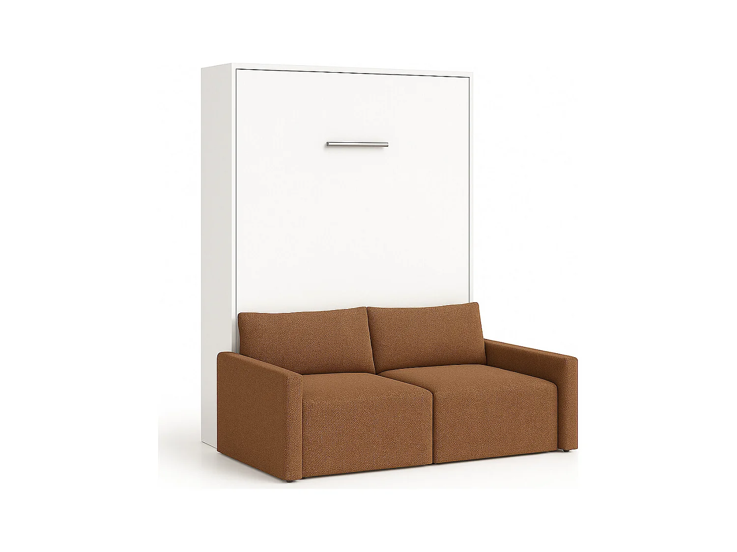 Lit escamotable vertical avec canapé tissu VALENCIA-160x200-Canapé Camel-Structure Blanche