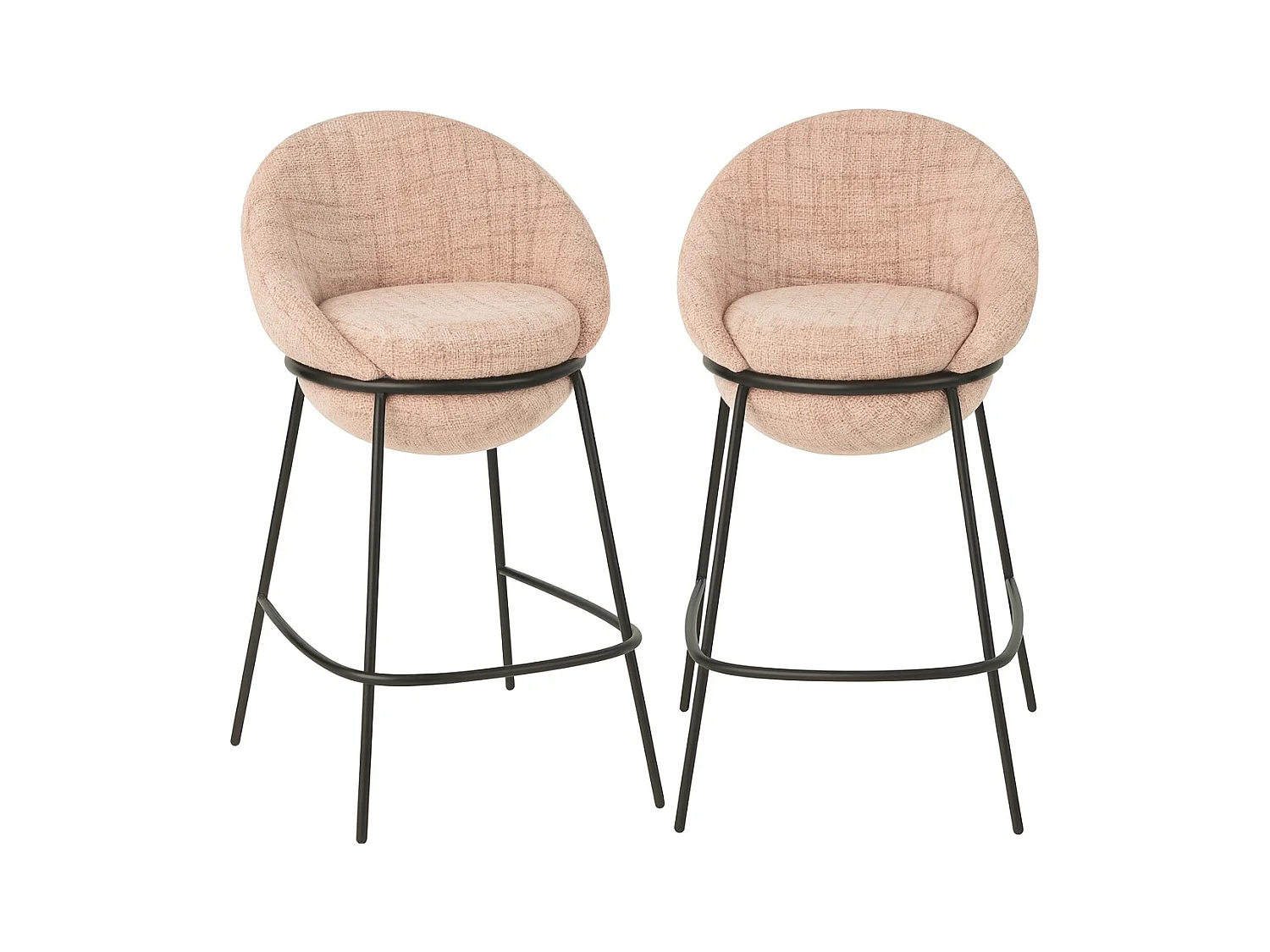 Juego de 2 taburetes de bar BOBBY de tela con estructura de metal negro – Altura del asiento 76 cm-Color Rosa