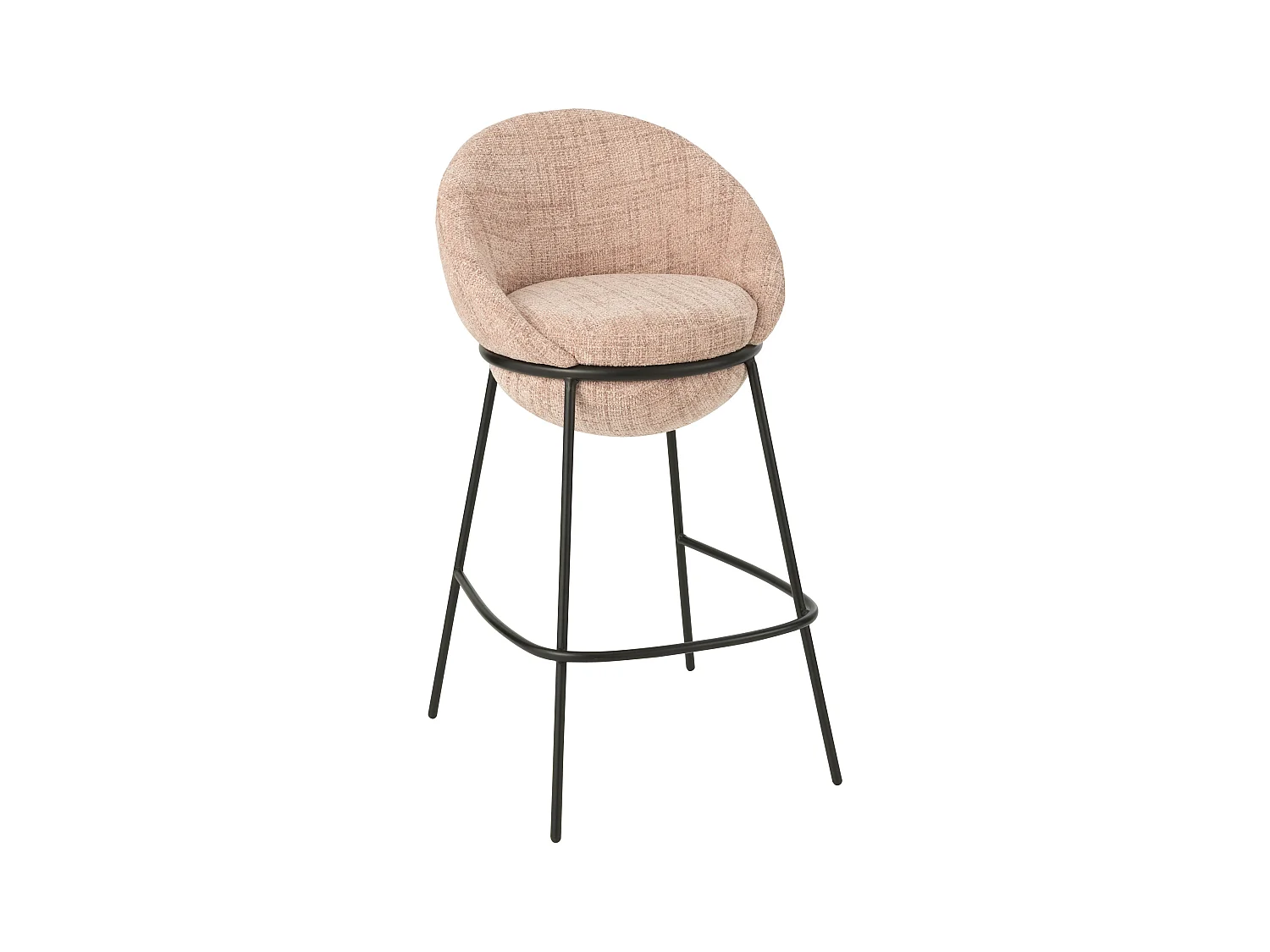 Juego de 2 taburetes de bar BOBBY de tela con estructura de metal negro – Altura del asiento 76 cm-Color Rosa