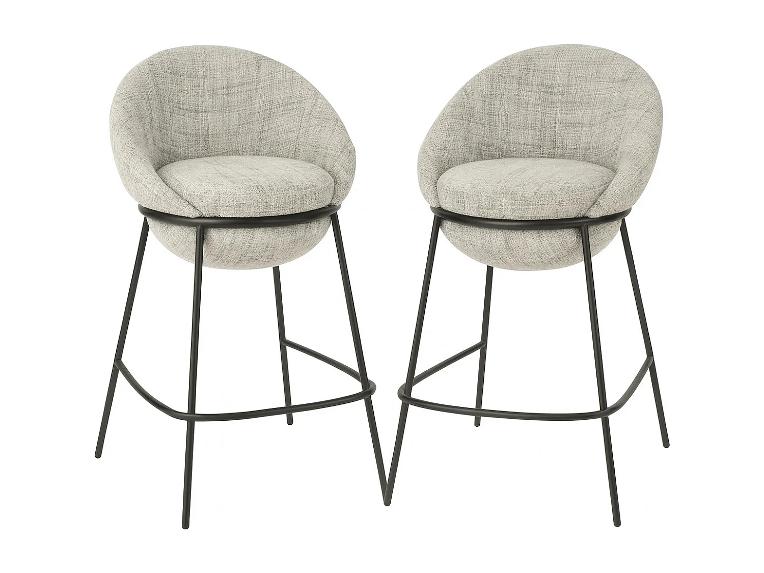 Juego de 2 taburetes de bar BOBBY de tela con estructura de metal negro – Altura del asiento 76 cm-Color Gris