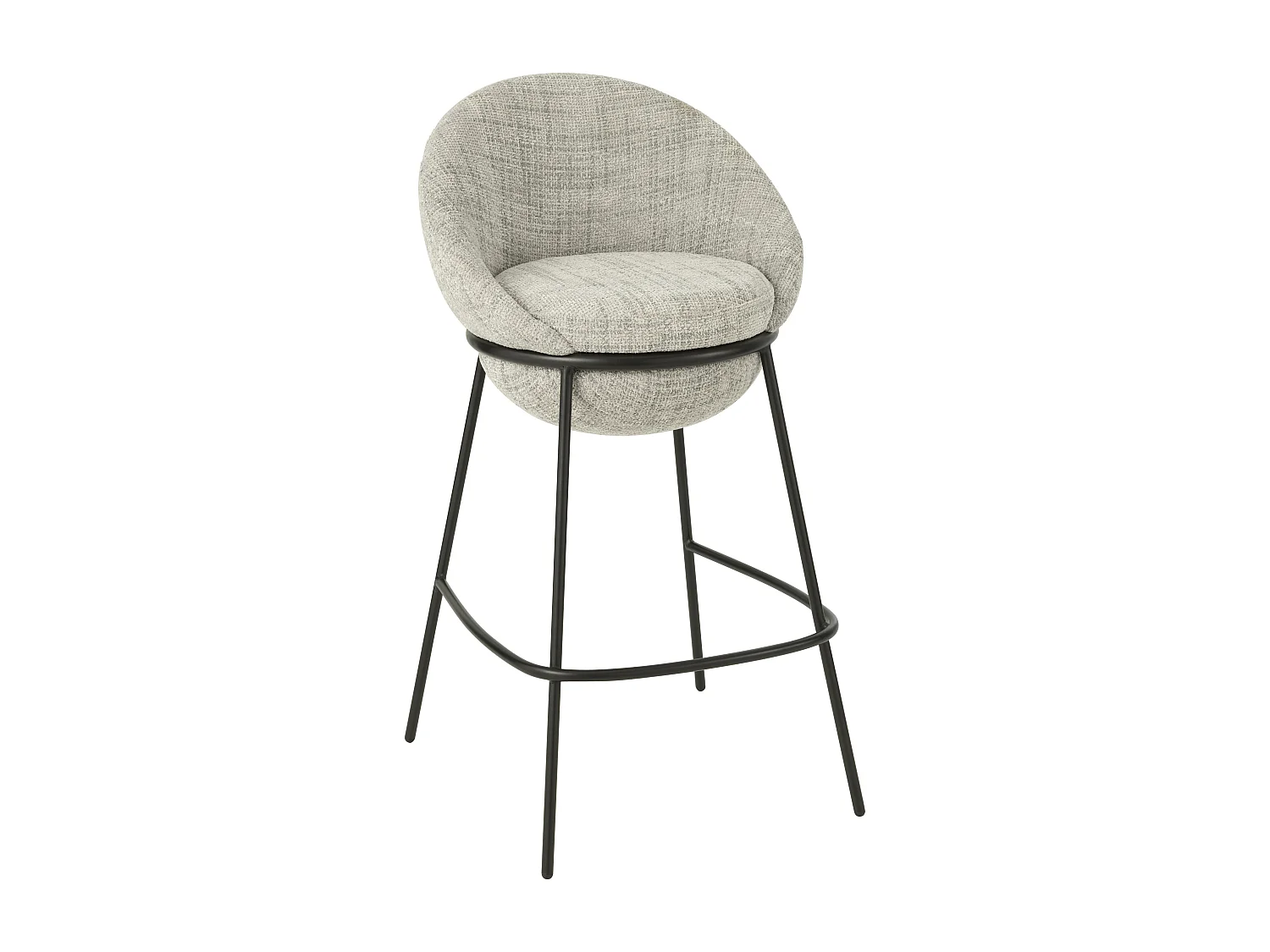 Juego de 2 taburetes de bar BOBBY de tela con estructura de metal negro – Altura del asiento 76 cm-Color Gris