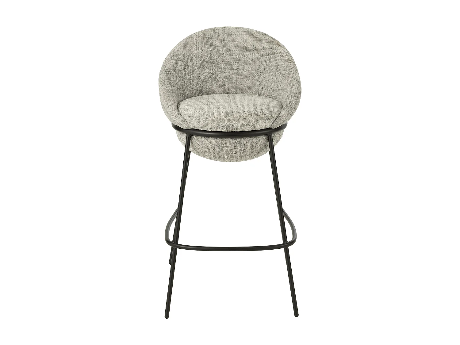 Juego de 2 taburetes de bar BOBBY de tela con estructura de metal negro – Altura del asiento 76 cm-Color Gris