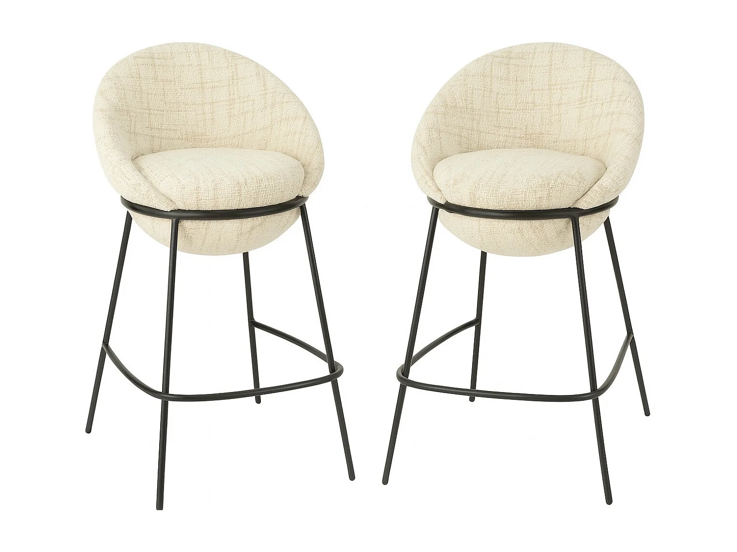 Juego de 2 taburetes de bar BOBBY de tela con estructura de metal negro – Altura del asiento 76 cm-Color Gris