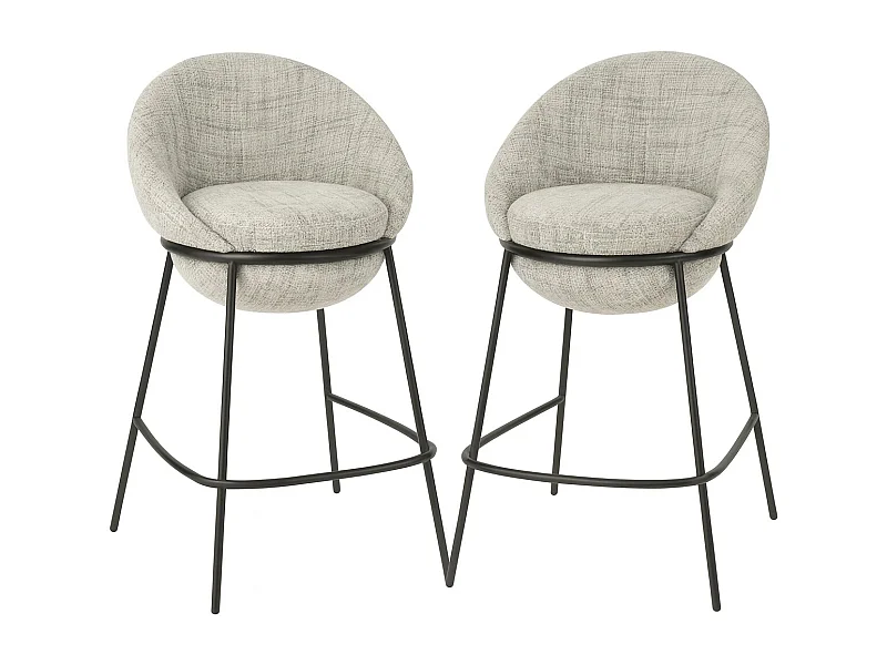 Juego de 2 taburetes de bar BOBBY de tela con estructura de metal negro – Altura del asiento 76 cm-Color Gris