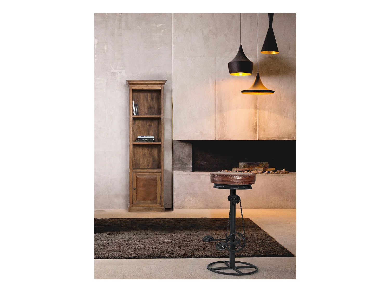 Bruin leren barkruk en zwart metalen poten Lungo-Kleur Bruin