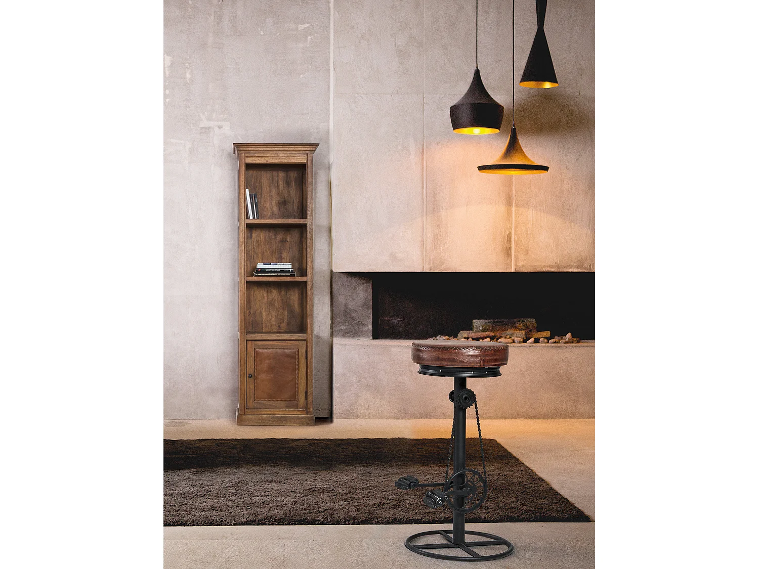 Tabouret industriel à pédale – Un caractère brut au style affirmé-Marron