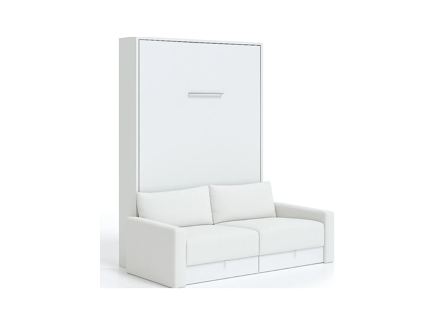 Lit escamotable vertical à tiroirs et canapé tissu VALENCIA-90x190-Canapé Blanc-Structure Blanche