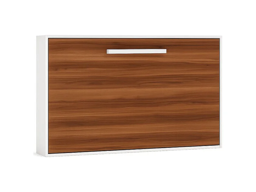 Lit escamotable horizontal OPTIMA-90x190-Cadre Blanc-Façade Noyer