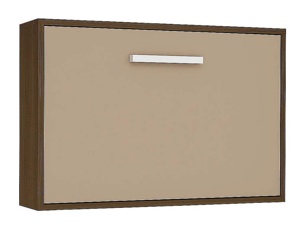 Lit escamotable horizontal OPTIMA-Avec matelas-140x190-Cadre Frêne-Façade Vison