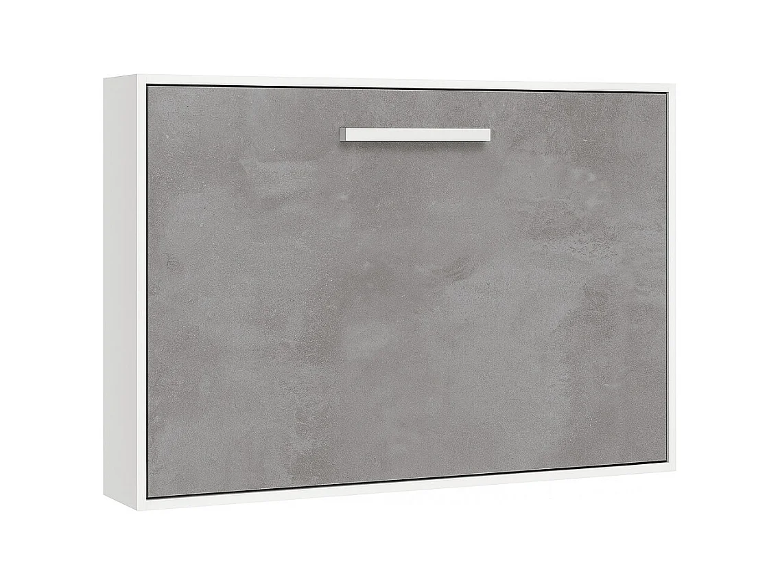 Lit escamotable horizontal OPTIMA-Avec matelas-140x180-Cadre Blanc-Façade Gris ciment