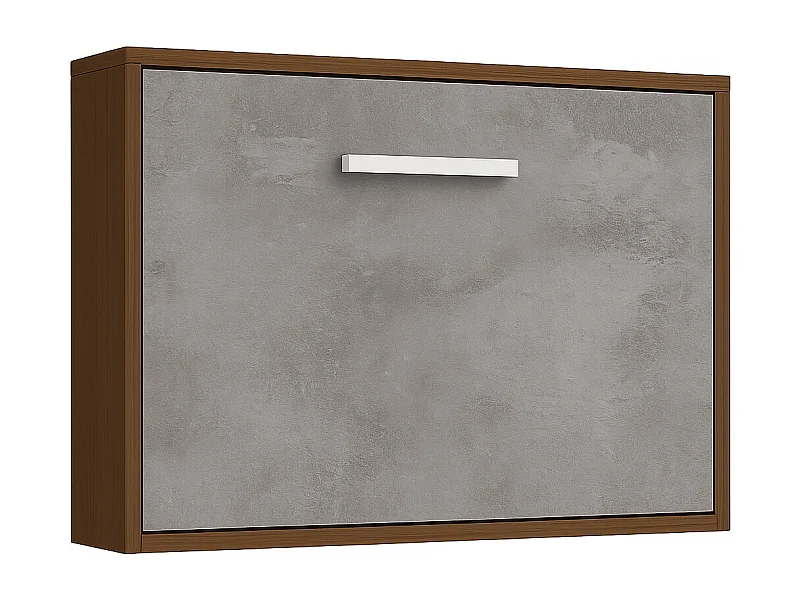 Lit escamotable horizontal OPTIMA-Avec matelas-150x200-Cadre Frêne-Façade Gris ciment