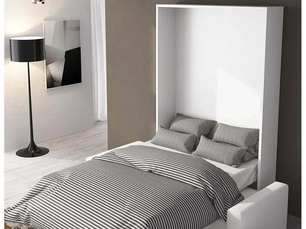 Valencia verticaal opklapbed met bank en lades High end-Zonder matras-Slapen 80x180cm-Bank Beige-Structuur en gevel Okkernoot