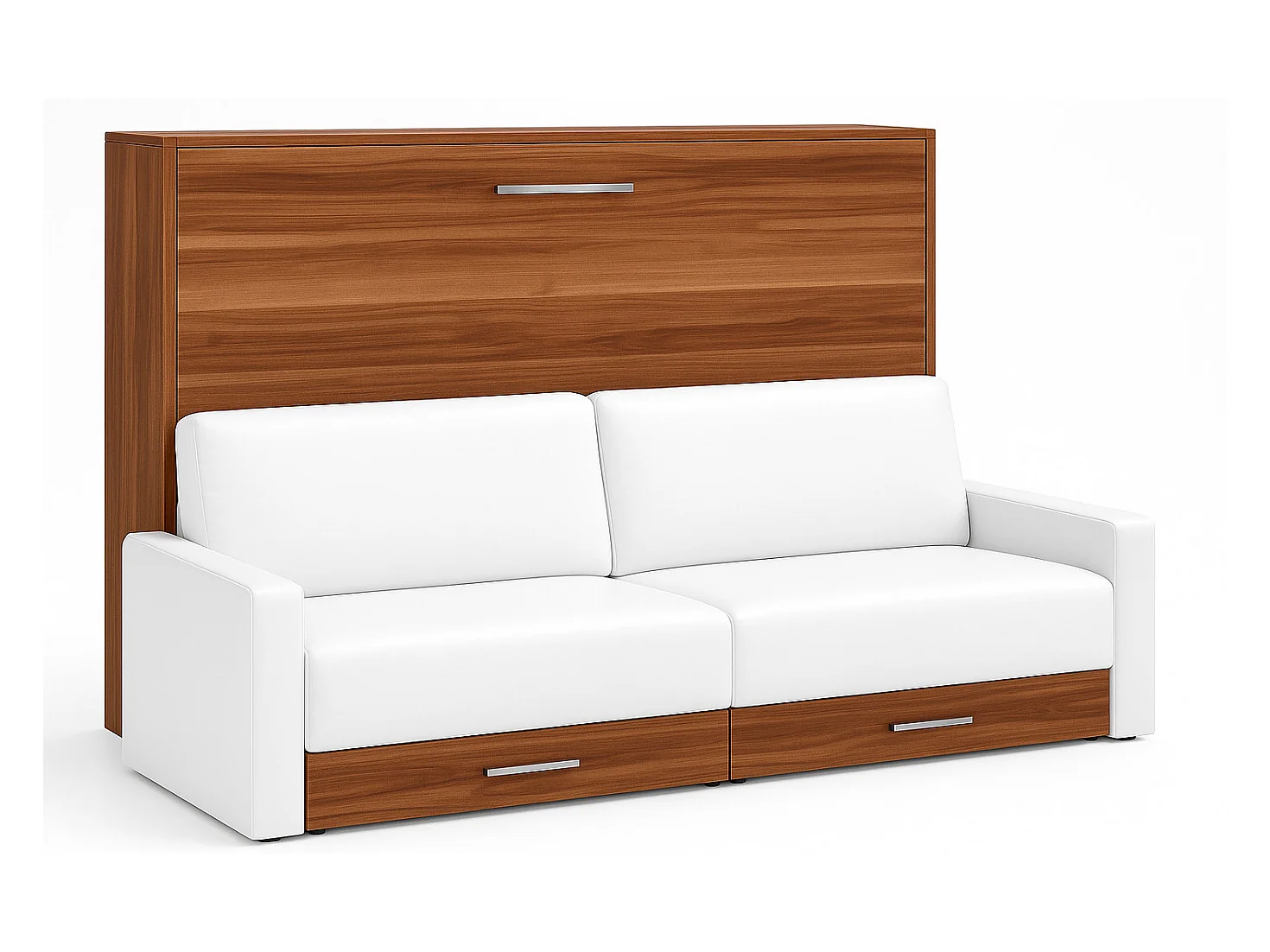 Lit escamotable horizontal avec canapé VETAL-120x200-Canapé Blanc-Structure Noyer