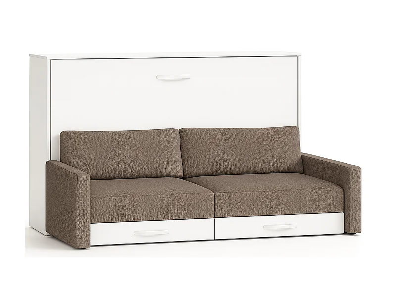 Lit escamotable horizontal avec canapé VETAL-120x190-Canapé Camel-Structure Blanche