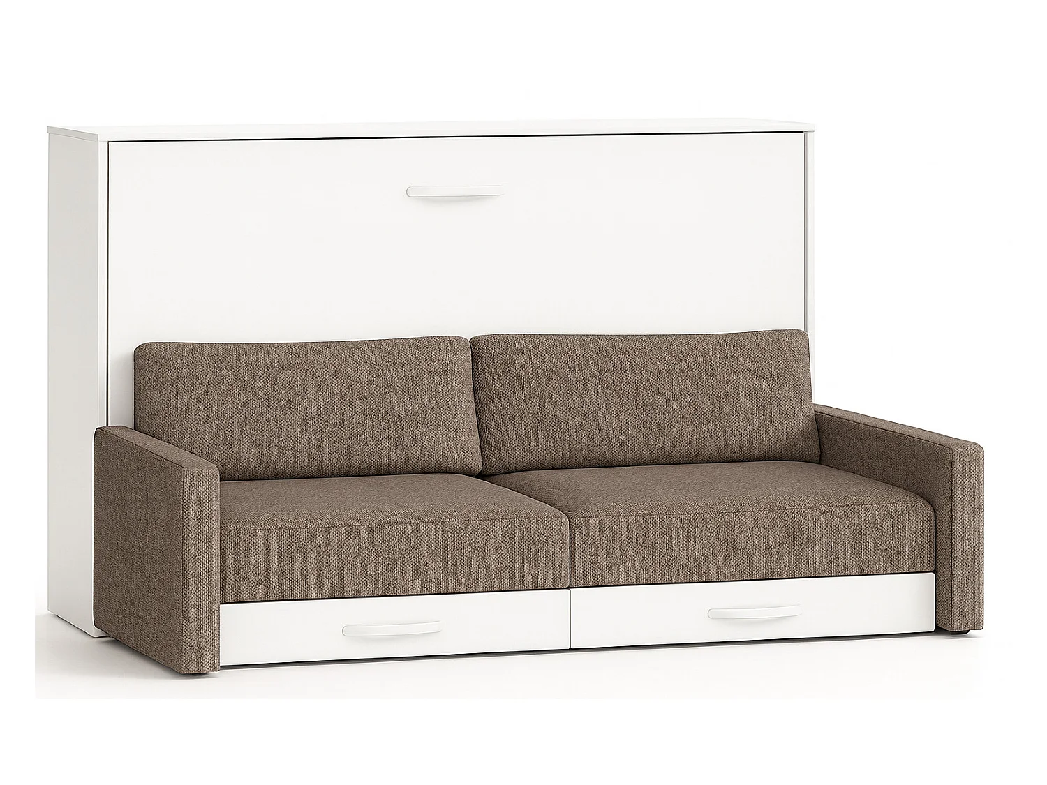 Lit escamotable horizontal avec canapé VETAL-120x190-Canapé Camel-Structure Blanche