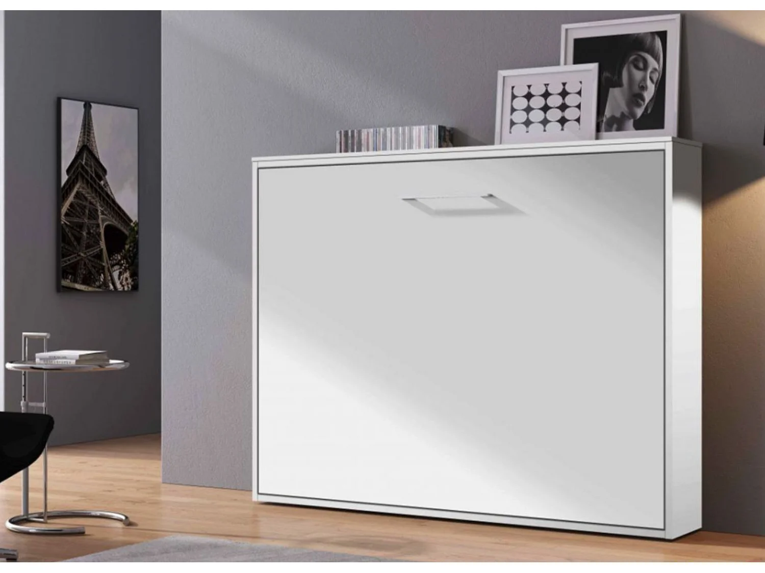 Lit escamotable horizontal 90x190 KLIKA-Avec matelas-Encadrement Carbone-Façade Carbone