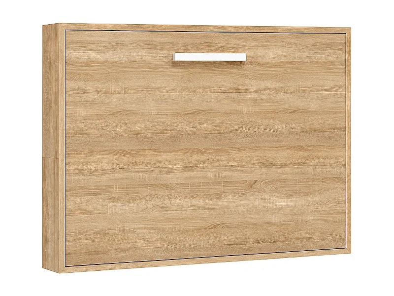 Lit escamotable horizontal OPTIMA-Avec matelas-90x190-Cadre Chêne clair-Façade Chêne clair
