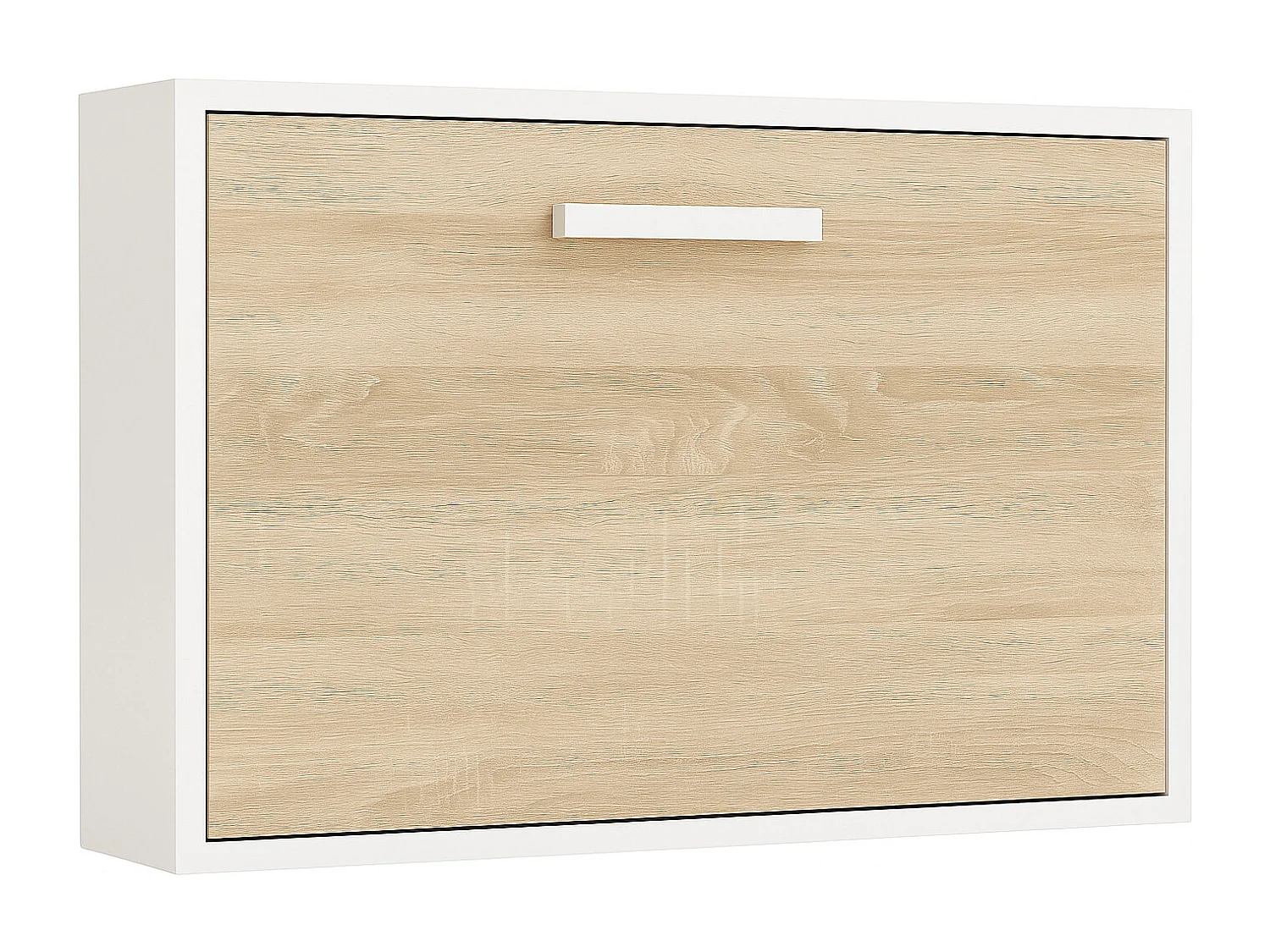 Lit escamotable horizontal OPTIMA-150x200-Cadre Blanc-Façade Chêne clair