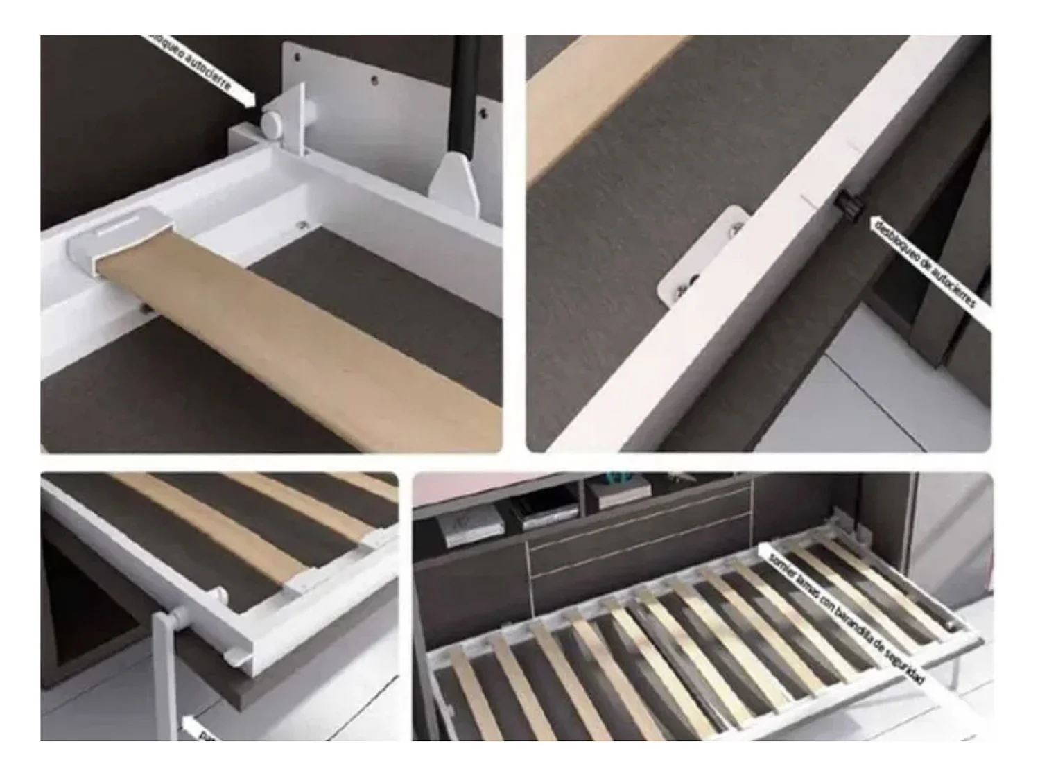 Lit escamotable vertical à tiroirs et canapé tissu VALENCIA-Avec matelas-140x190-Canapé Blanc-Structure Blanche