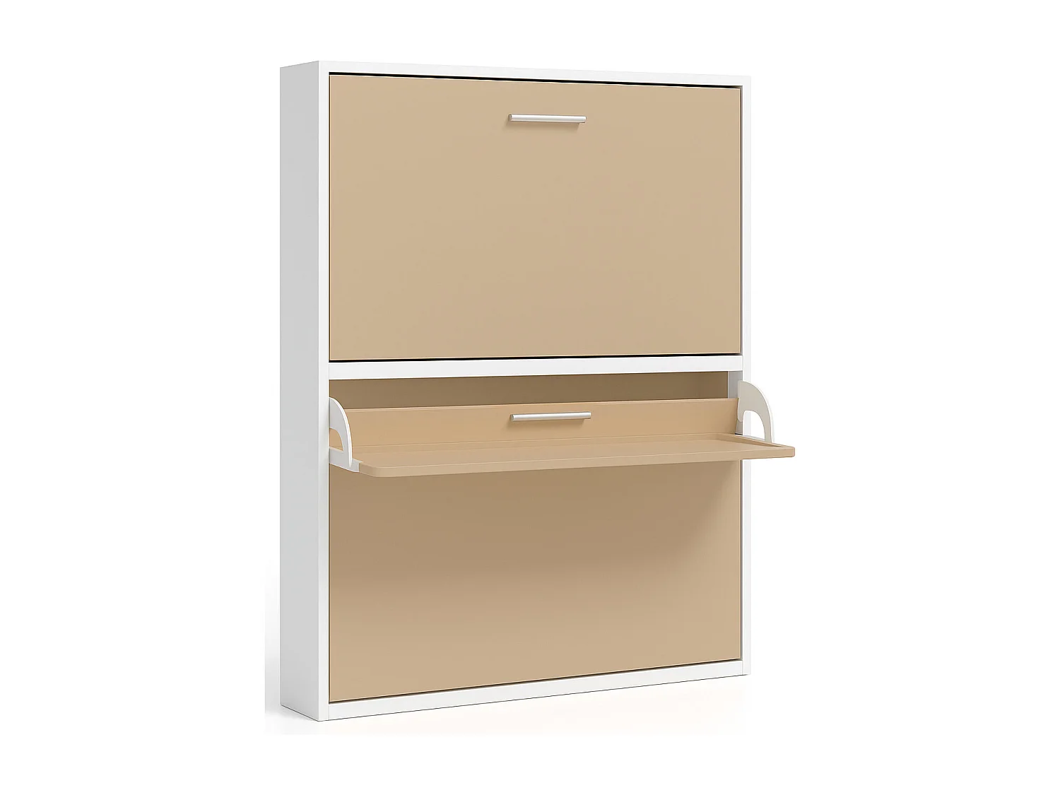 Lit escamotable horizontal superposé 90x180 STUDIO-2 matelas-Cadre Blanc-Façade Vison