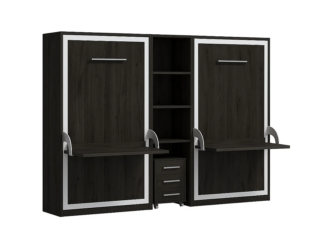 2 uitschuifbare bedden 140x190 met bureau en centrale Studante-plank-Facade Koolstof