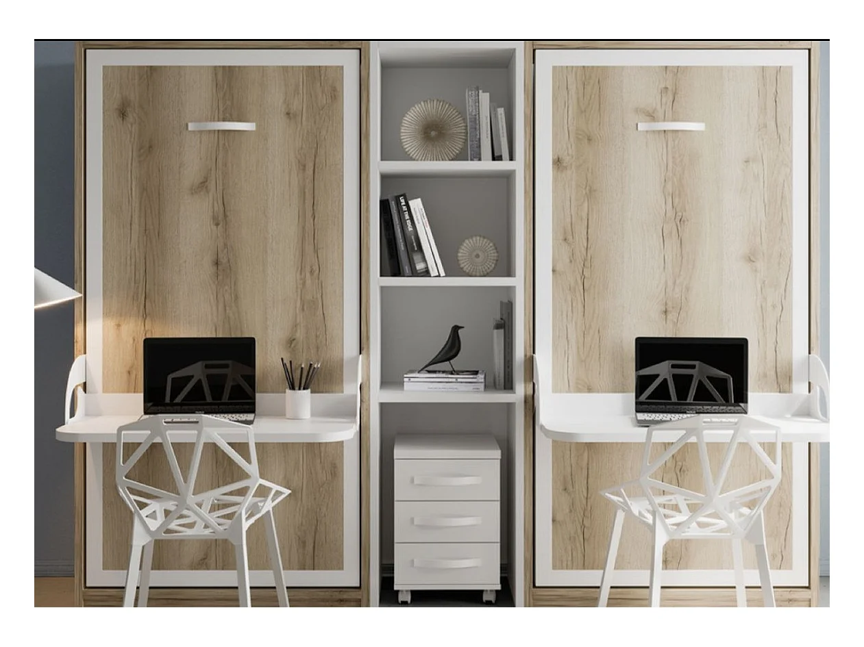 2 uitschuifbare bedden 140x190 met bureau en centrale Studante-plank-Facade Koolstof