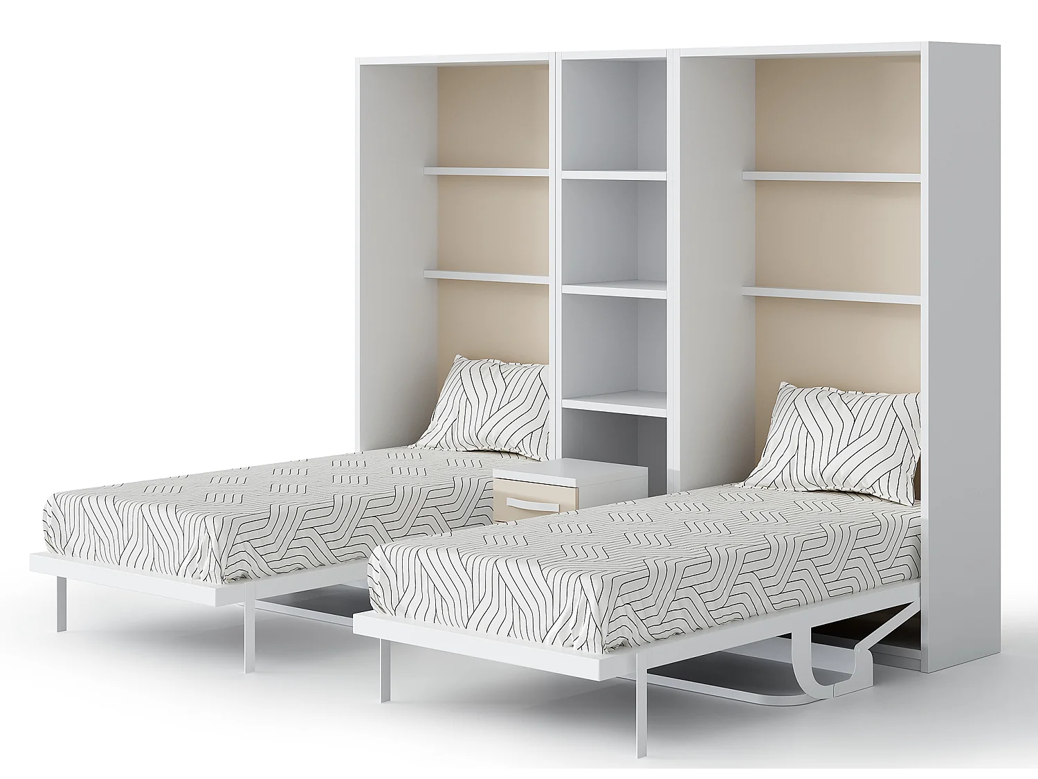 2 lits escamotables 140x190 avec bureau et étagère centrale Studante-Façade Carbone