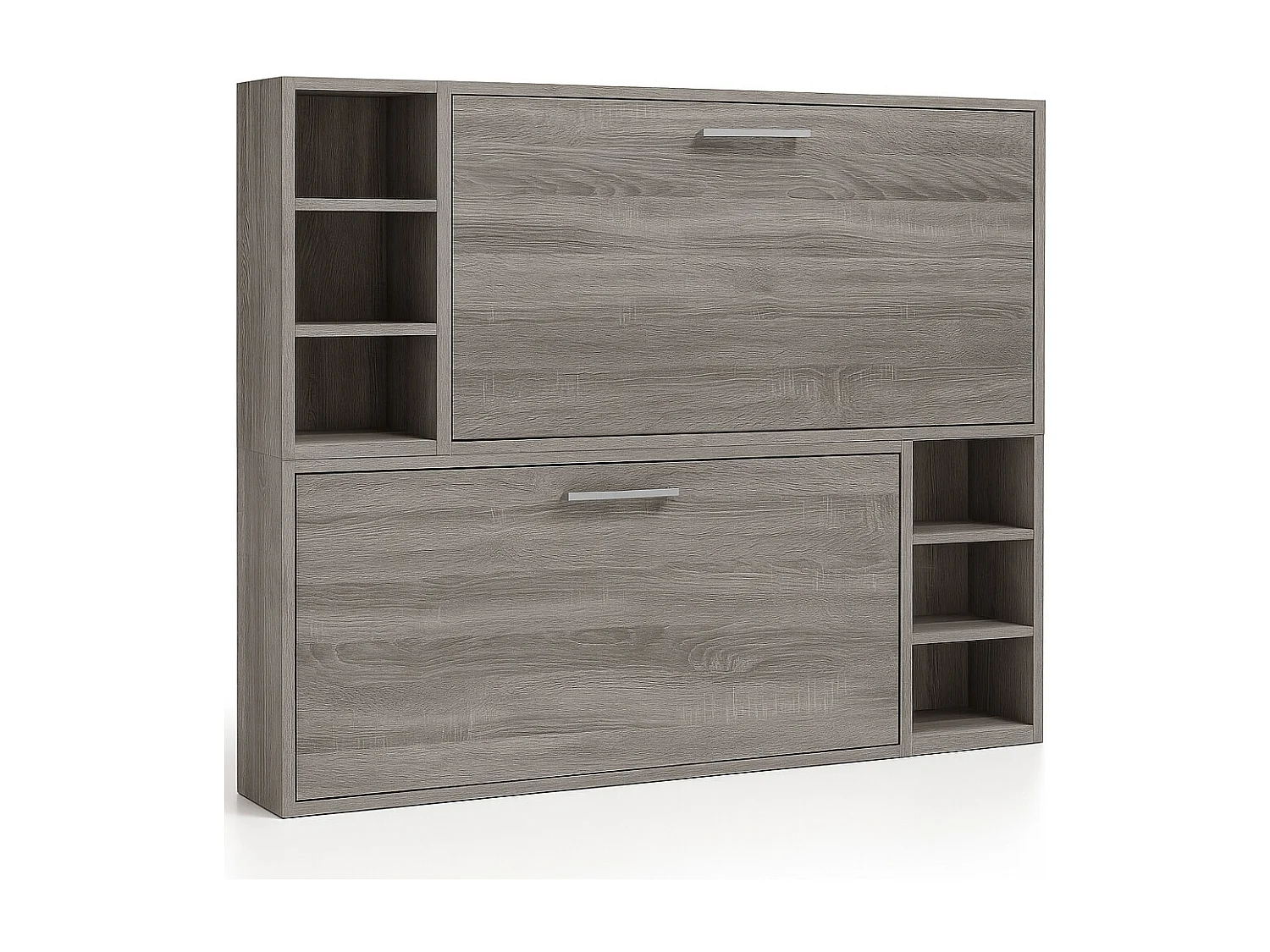 Lit escamotable superposé horizontal avec étagères BINKA-90x200-Cadre Vintage-Façade Vintage