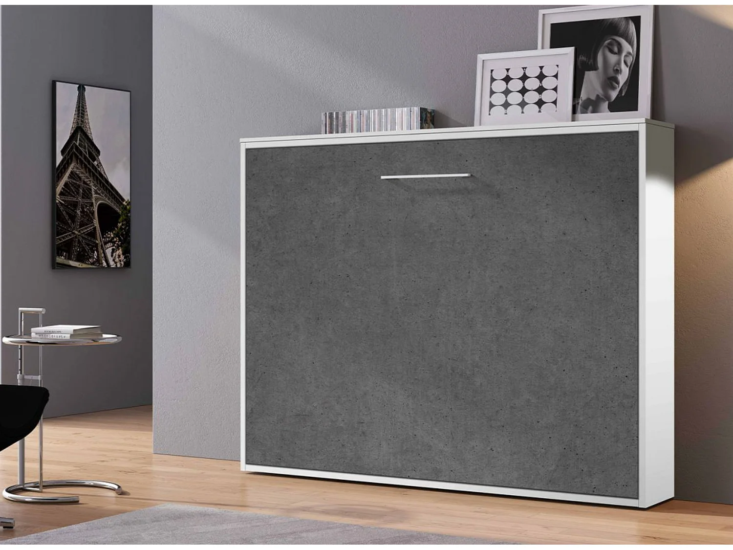Lit escamotable horizontal 80x180 KLIKA-Avec matelas-Cadre Chêne clair-Façade Chêne clair