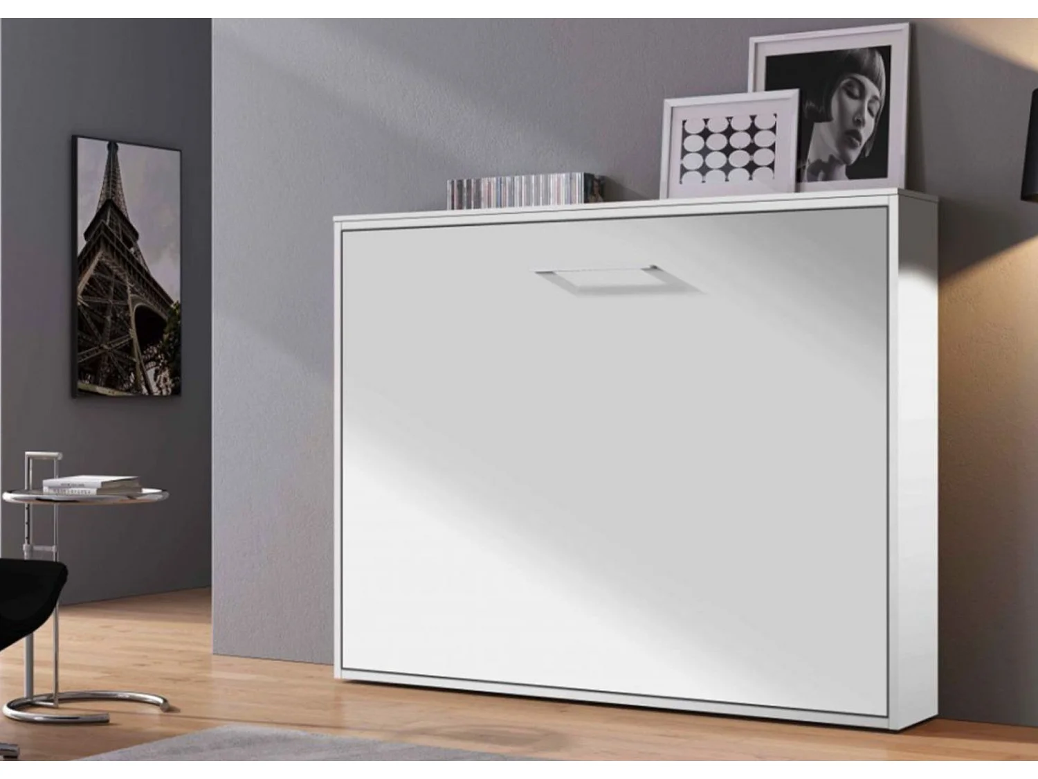 Lit escamotable horizontal 80x180 KLIKA-Avec matelas-Cadre Chêne clair-Façade Chêne clair