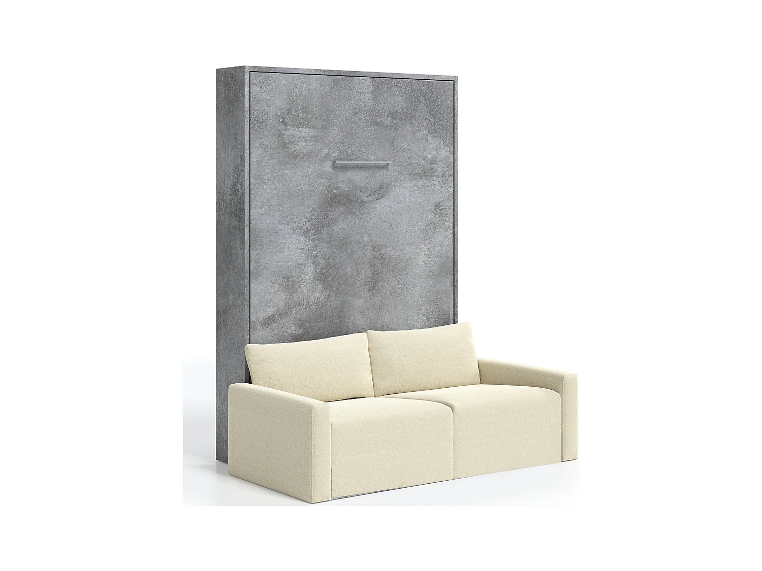 Lit escamotable vertical avec canapé tissu VALENCIA-Avec matelas-80x180-Canapé Naturel-Structure Gris ciment