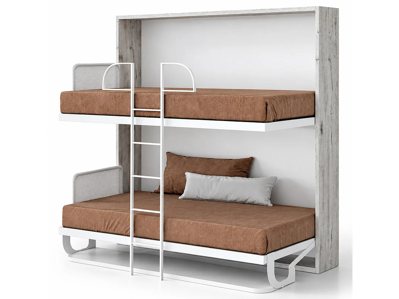Lit escamotable horizontal superposé 90x190 STUDIO-2 matelas-Cadre Chêne clair-Façade Chêne clair