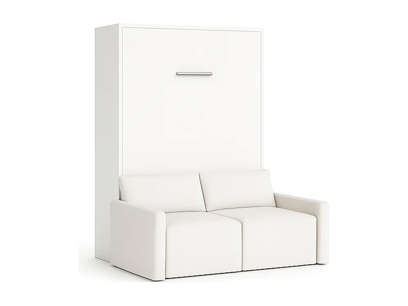 Lit escamotable vertical avec canapé tissu VALENCIA-Avec matelas-160x200-Canapé Blanc-Structure Blanche