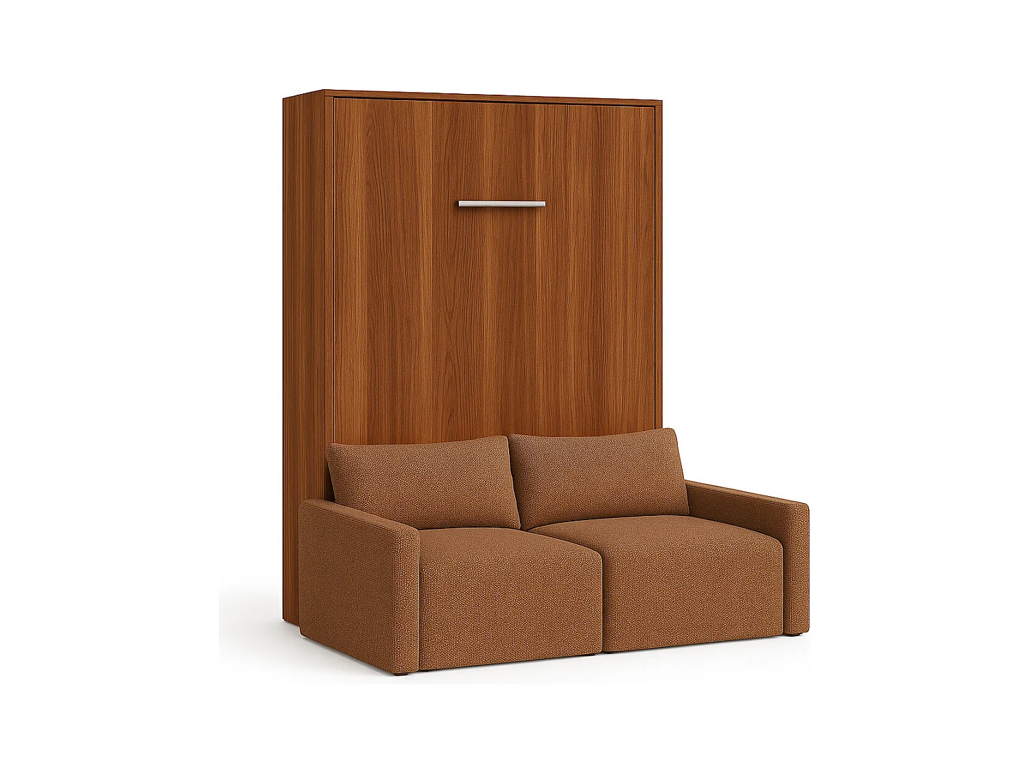 Lit escamotable vertical avec canapé tissu VALENCIA-160x200-Canapé Camel-Structure Noyer