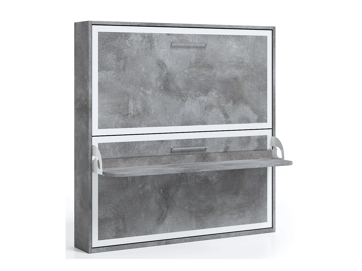 Lit escamotable horizontal superposé 90x200 STUDIO-2 matelas-Encadrement Noyer-Façade Noyer