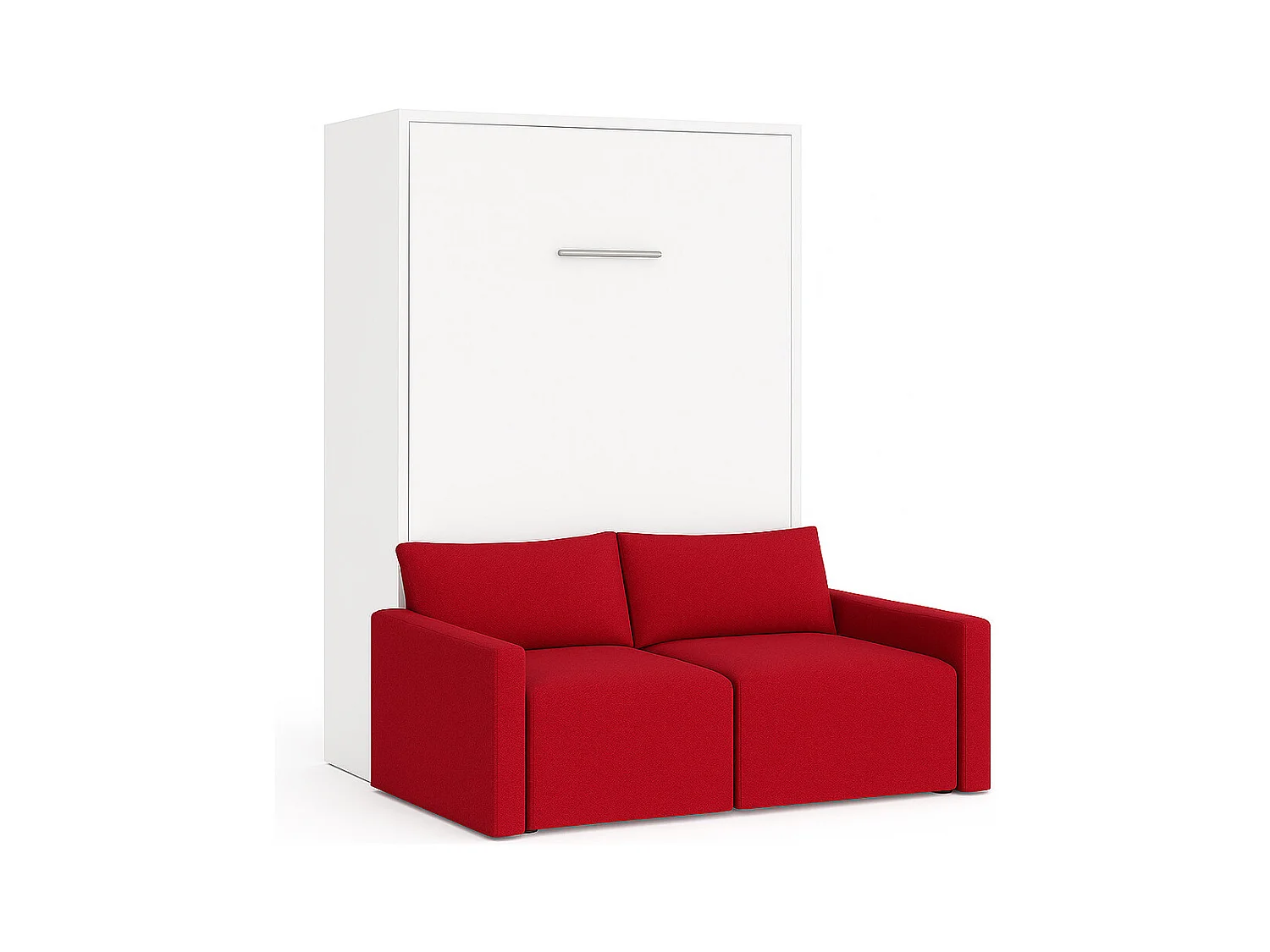 Lit escamotable vertical avec canapé tissu VALENCIA-160x200-Canapé Rouge-Structure Blanche