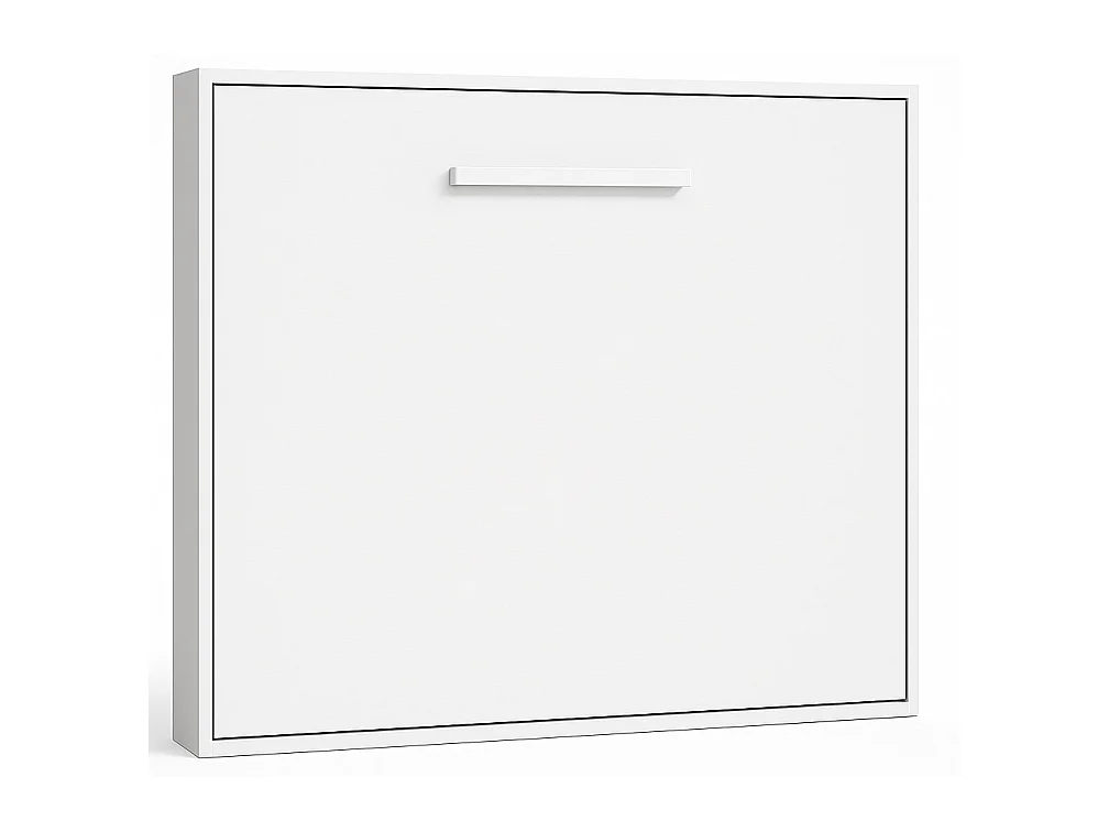 Lit escamotable horizontal OPTIMA-Avec matelas-90x180-Cadre Blanc-Façade Blanche