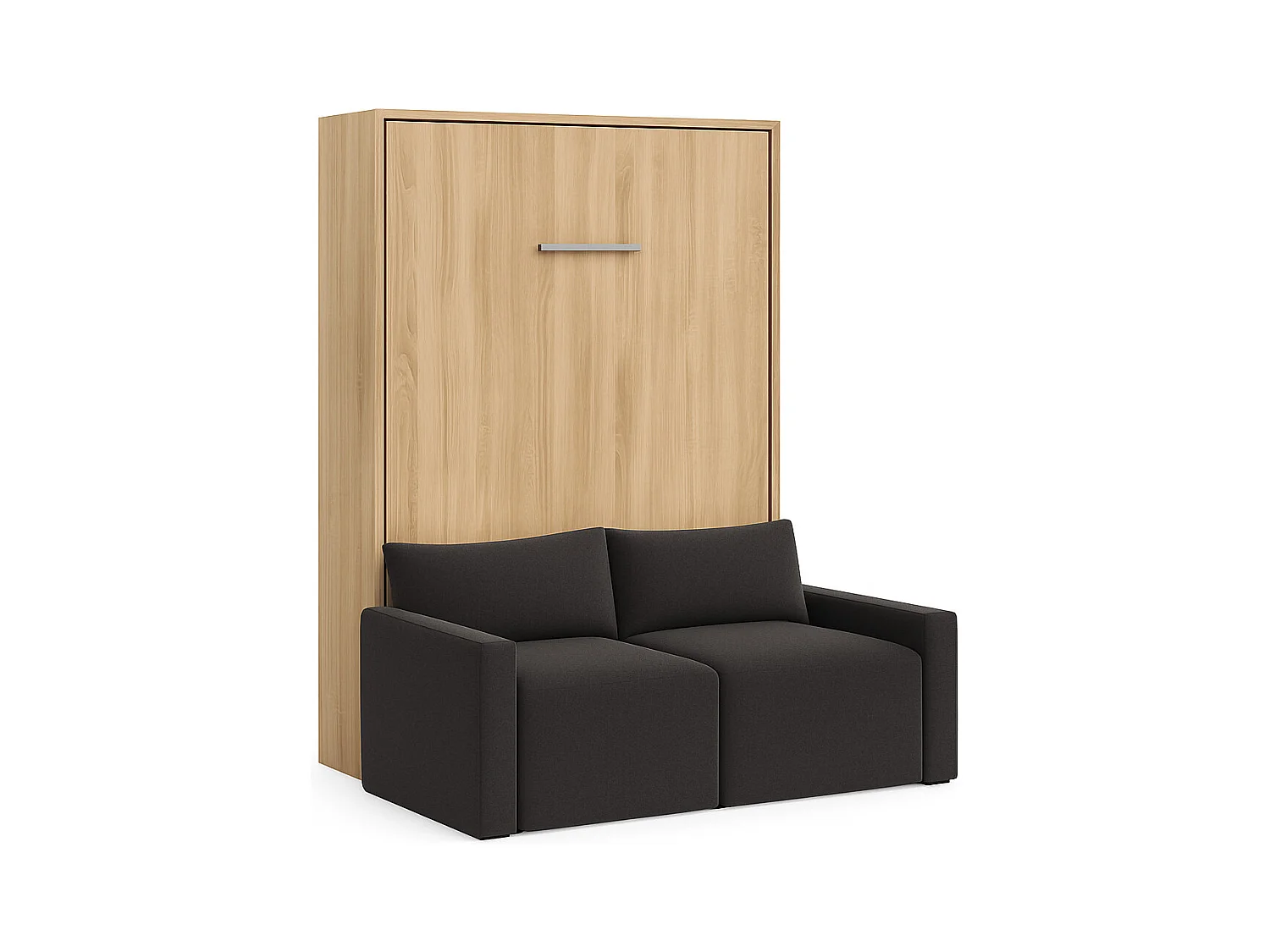 Lit escamotable vertical avec canapé tissu VALENCIA-140x190-Canapé Gris foncé-Structure Chêne clair