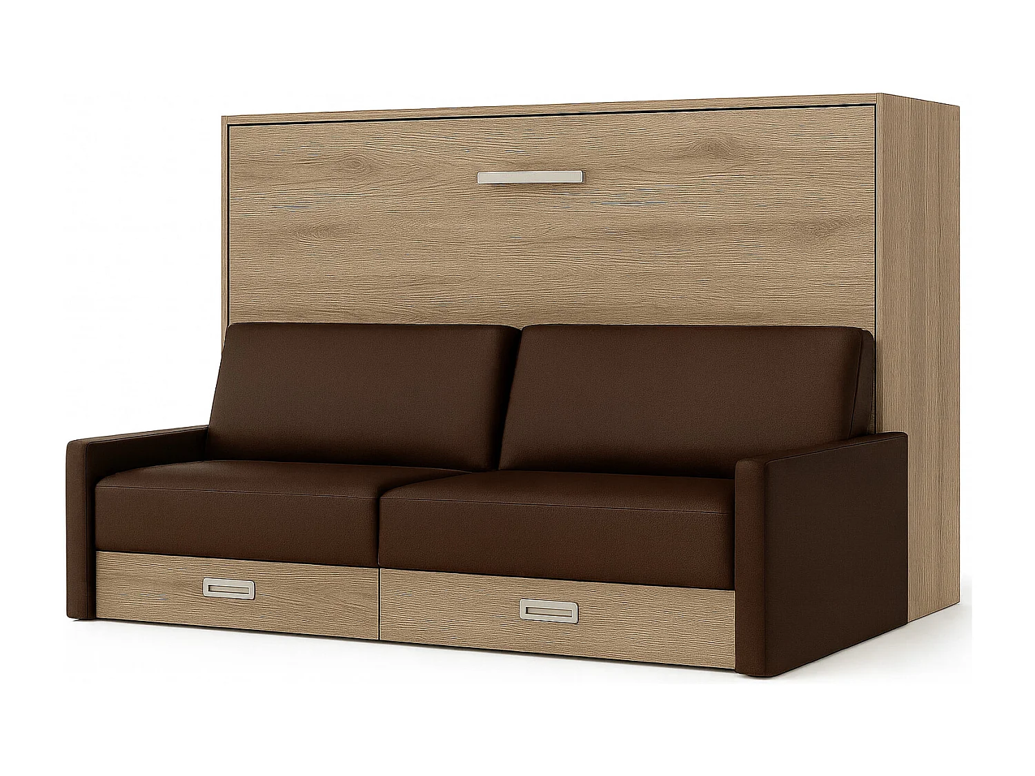 Lit escamotable horizontal avec canapé VETAL-120x200-Canapé Marron-Structure Chêne clair