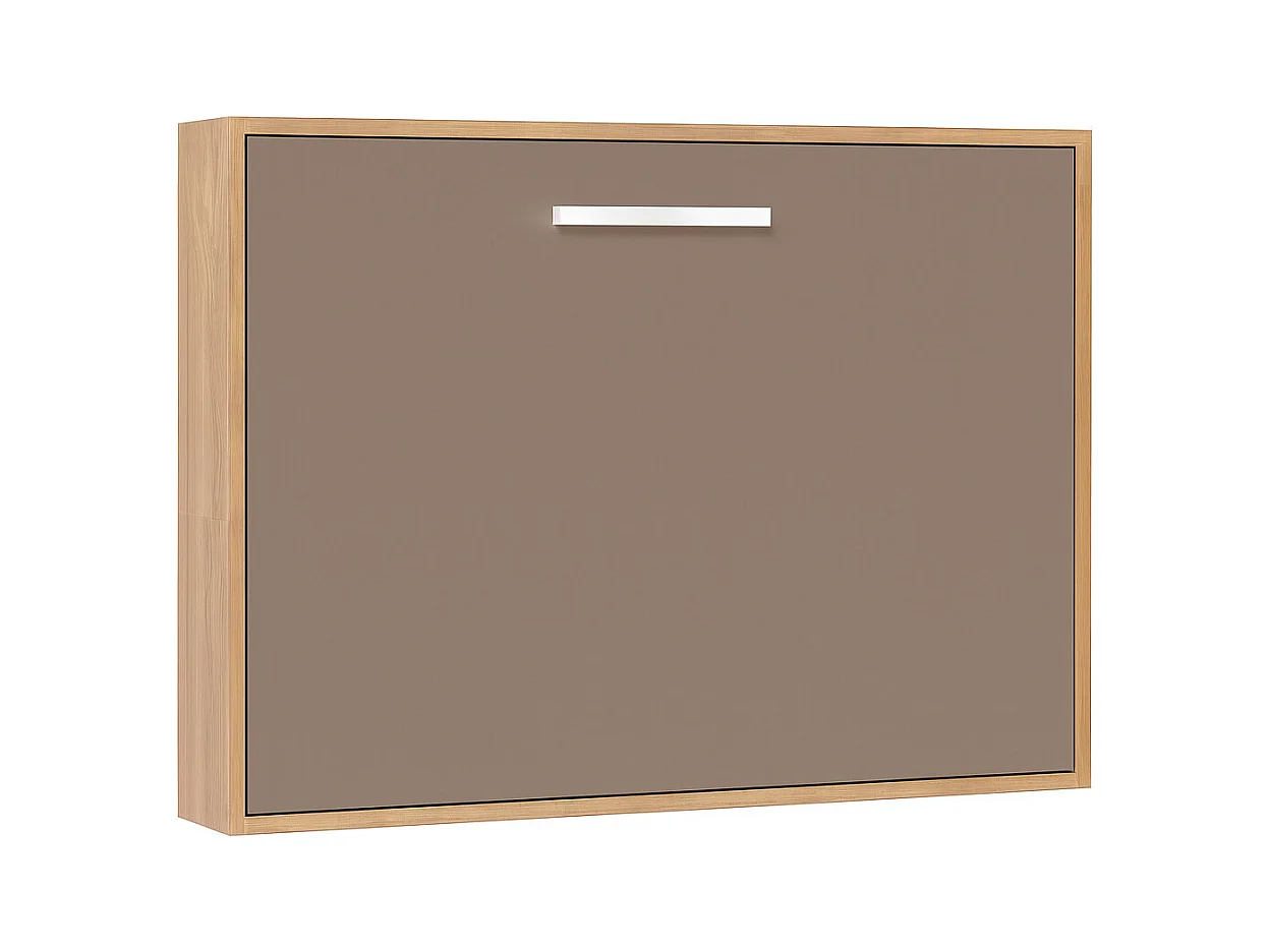 Lit escamotable horizontal OPTIMA-140x190-Cadre Chêne clair-Façade Taupe