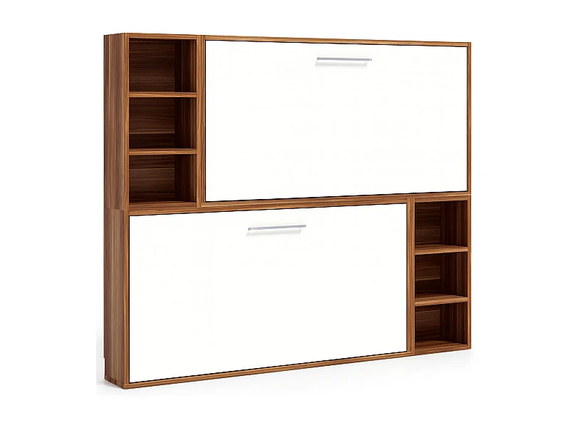 Horizontaal stapelbed voor 2 personen 80x200 met planken Binka-Zonder matras-Slapen 90x180cm-Bekisting Okkernoot-Facade Wit