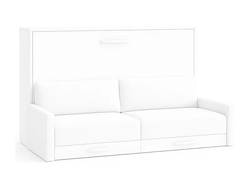 Lit escamotable horizontal avec canapé VETAL-120x200-Canapé Blanc-Structure Blanche