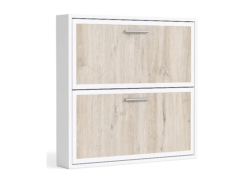 Lit escamotable horizontal superposé 90x180 STUDIO-2 matelas-Encadrement Blanc-Façade Chêne gris