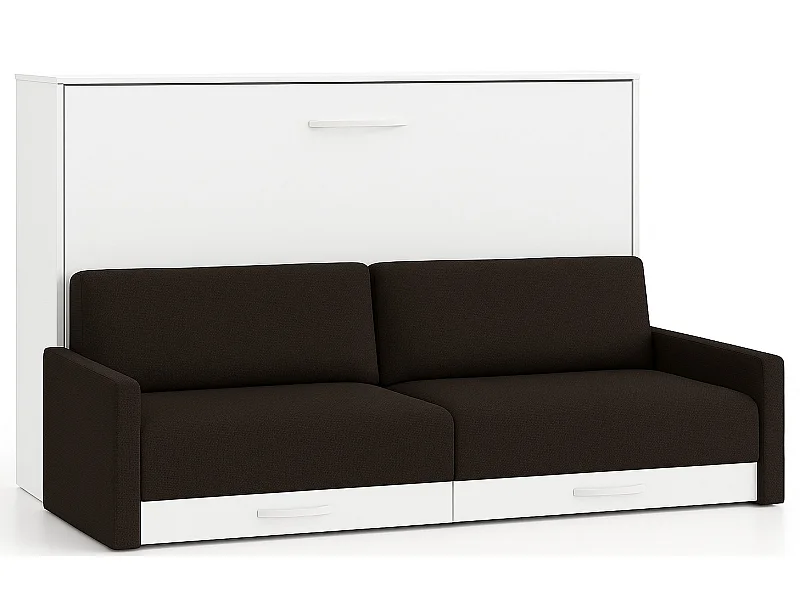 Lit escamotable horizontal avec canapé VETAL-160x200-Canapé Noir-Structure Blanche