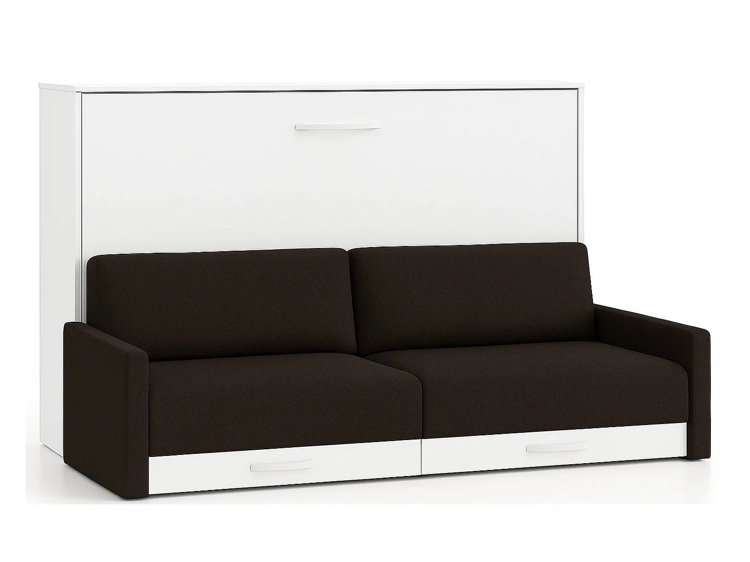 Lit escamotable horizontal avec canapé VETAL-160x200-Canapé Noir-Structure Blanche