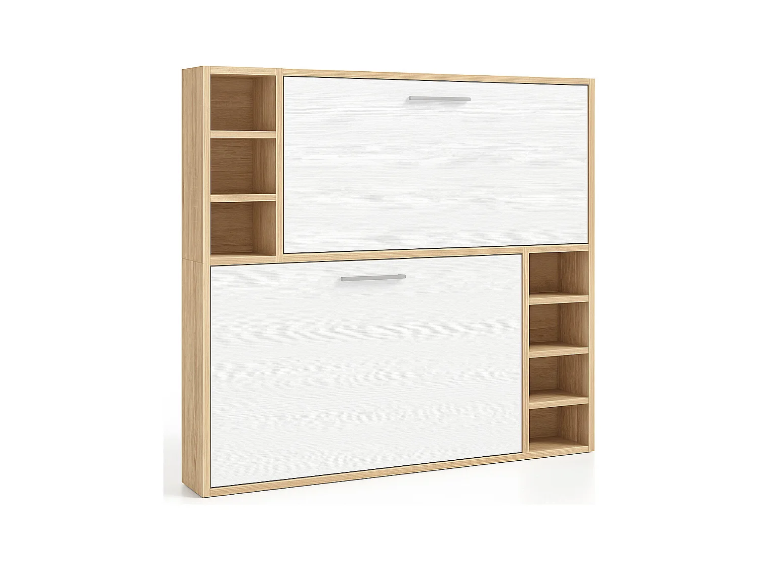 Horizontaal stapelbed voor 2 personen 80x200 met planken Binka-Zonder matras-Slapen 90x190cm-Bekisting Licht eiken-Facade Wit