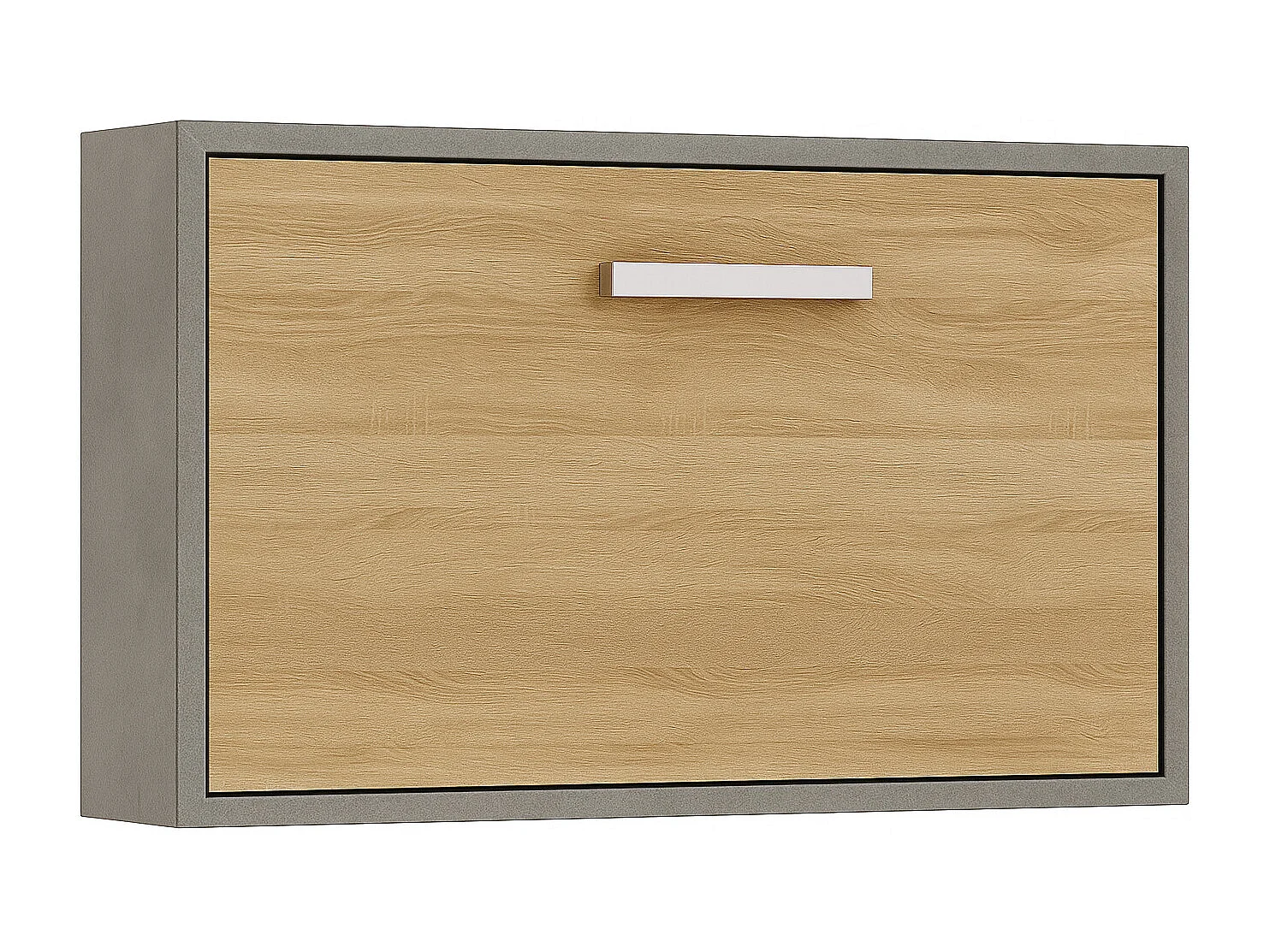 Lit escamotable horizontal OPTIMA-Avec matelas-160x200-Cadre Gris ciment-Façade Chêne clair