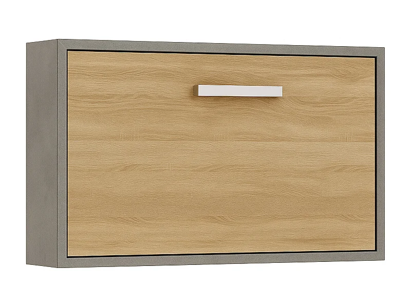 Cama abatible horizontal 140x190 Optima-Con colchón-Ropa de cama 160x200 cm-Encofrado Gris cemento-Frente Roble claro