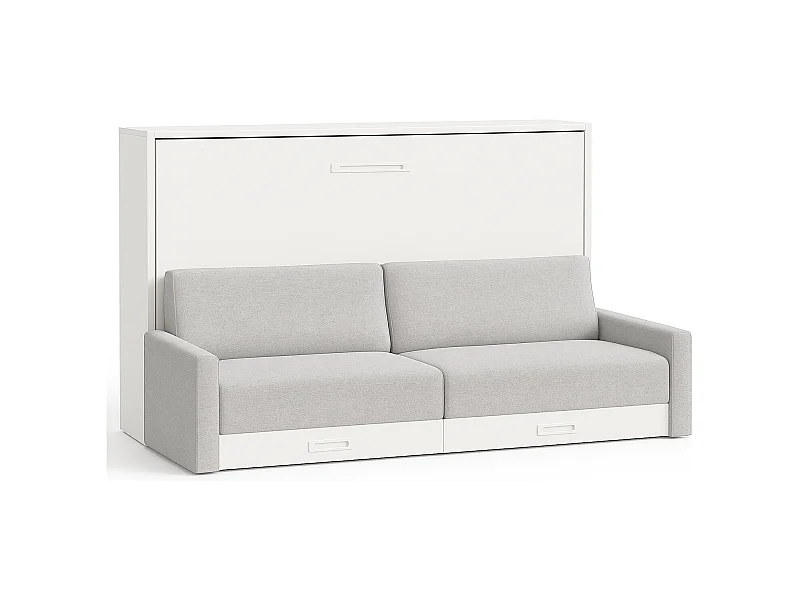 Lit escamotable horizontal avec canapé VETAL-120x200-Canapé Gris clair-Structure Blanche