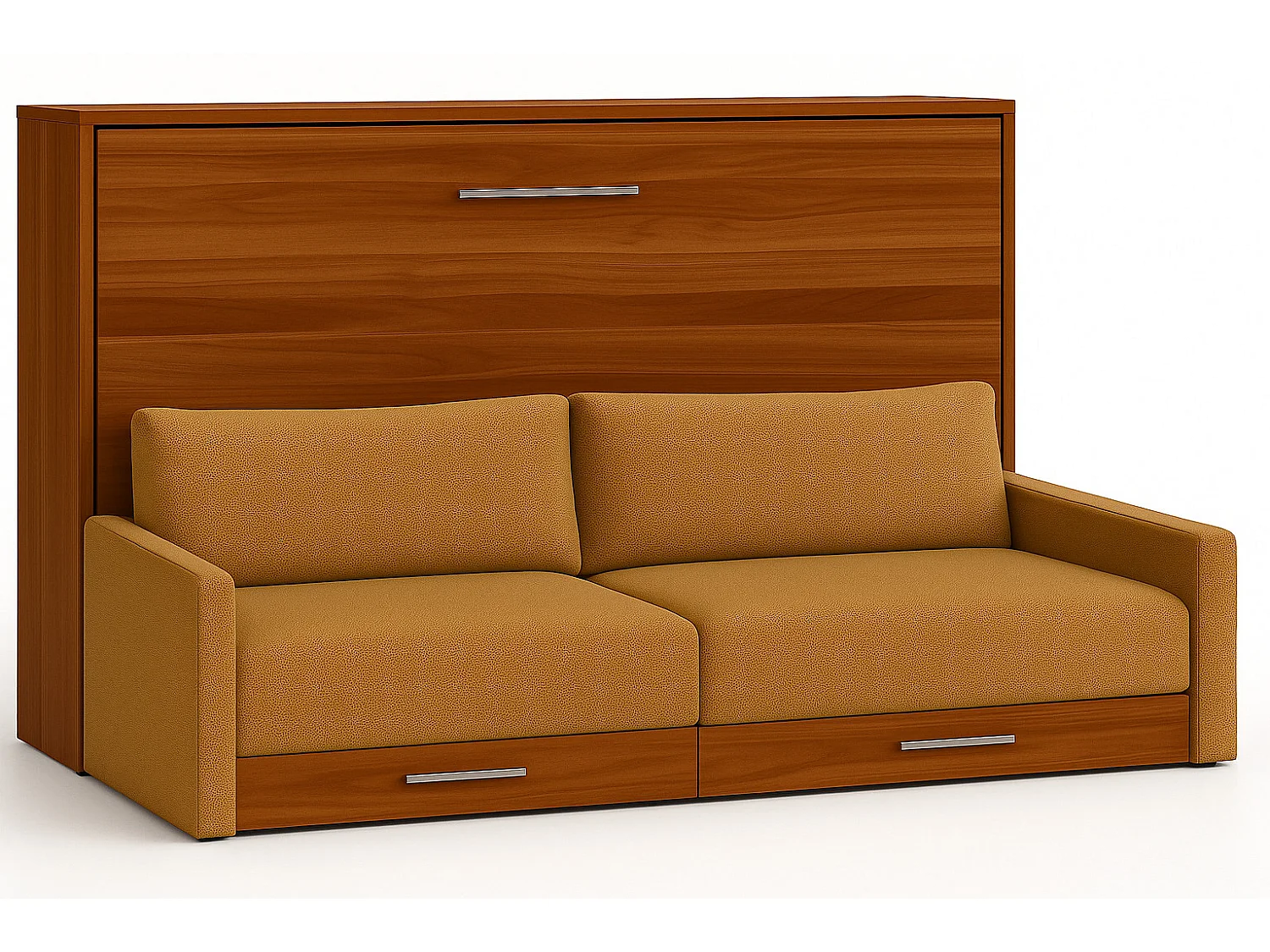 Lit escamotable horizontal avec canapé et rangement VETAL-105x190-Canapé Moutarde-Structure Noyer